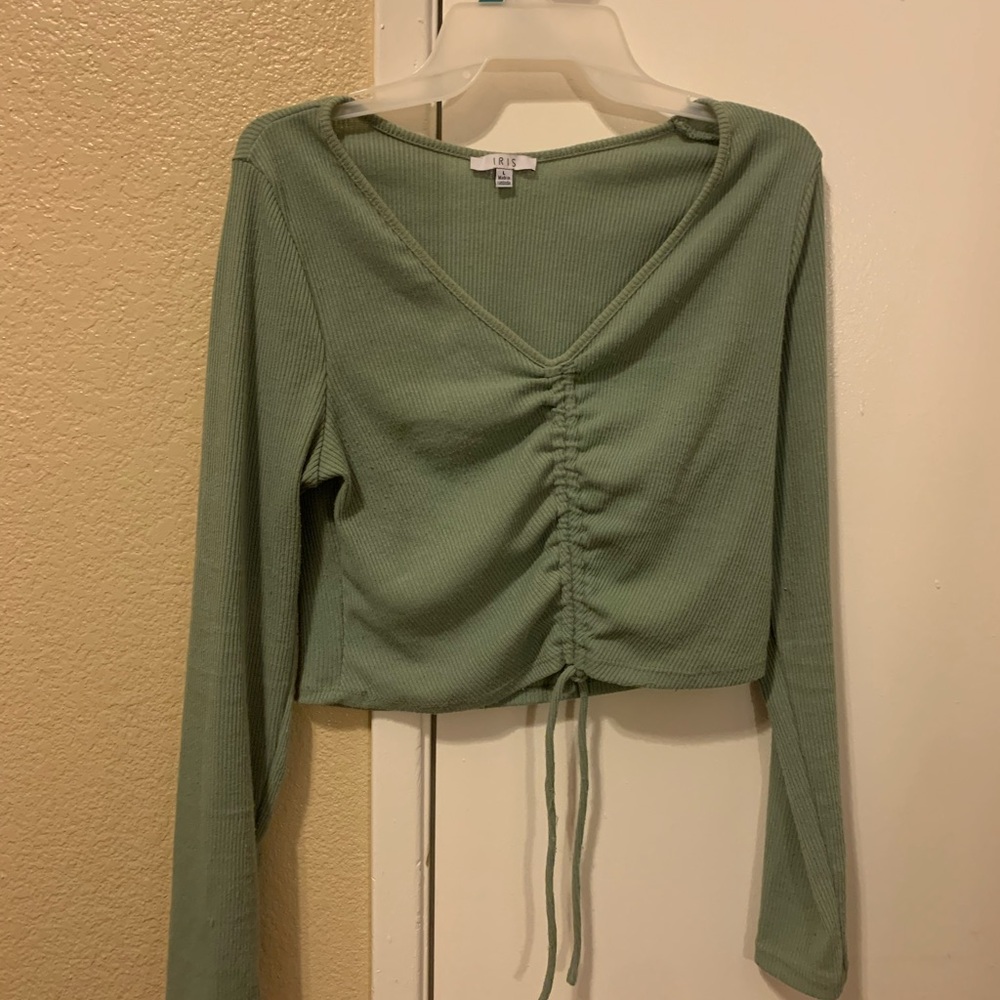 Olive Green Tie Blouse